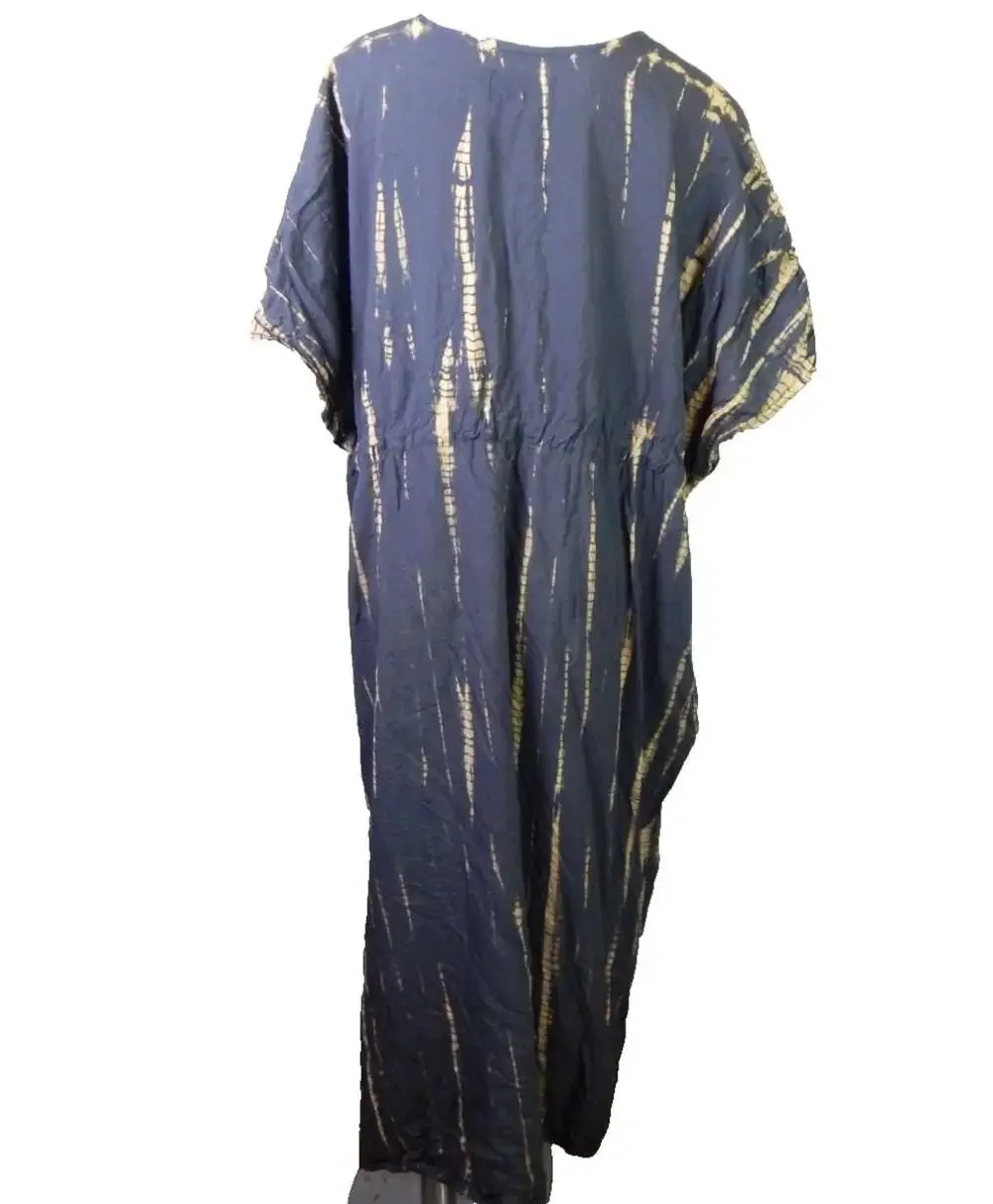 Coco de Chom Women's One Size Maxi Dress Kaftan Gray Tan Tie Dye Flowy Boho